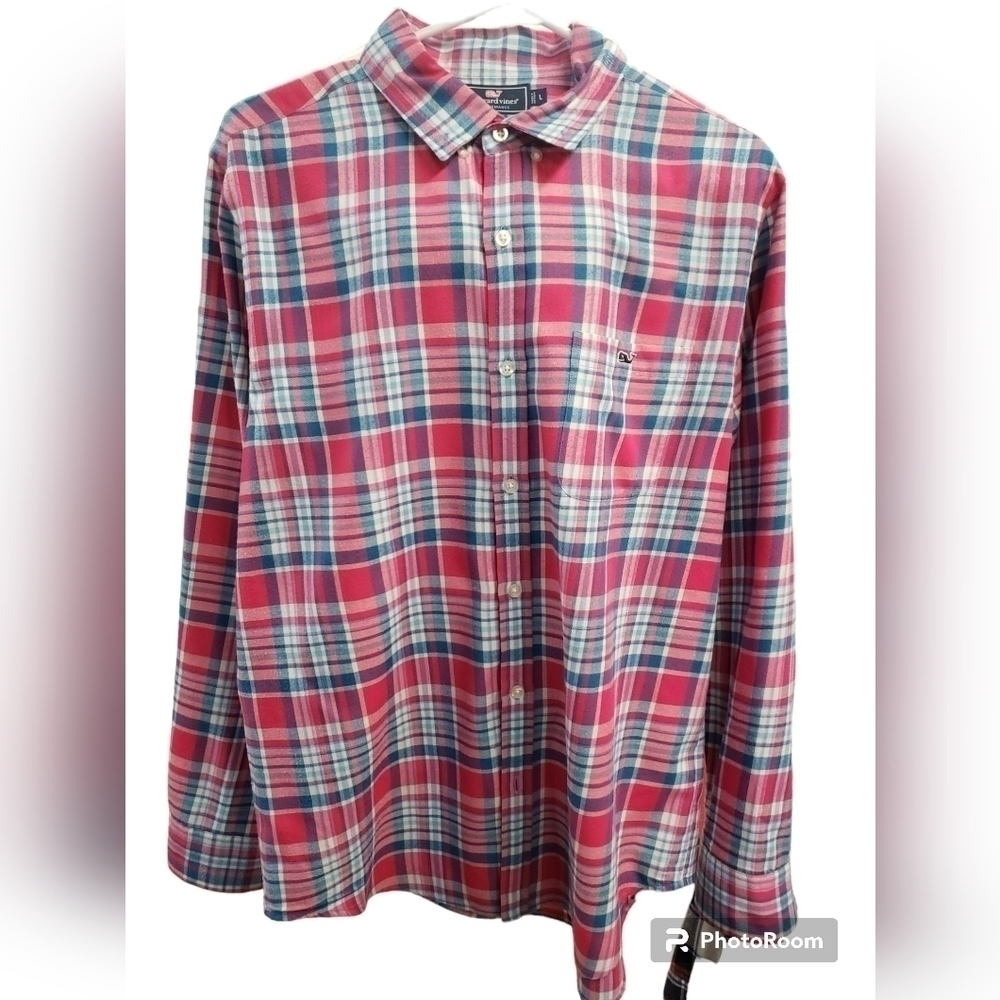 Vineyard Vines Slim Fit Tucker Shirt Size Large Pink Plaid Flannel